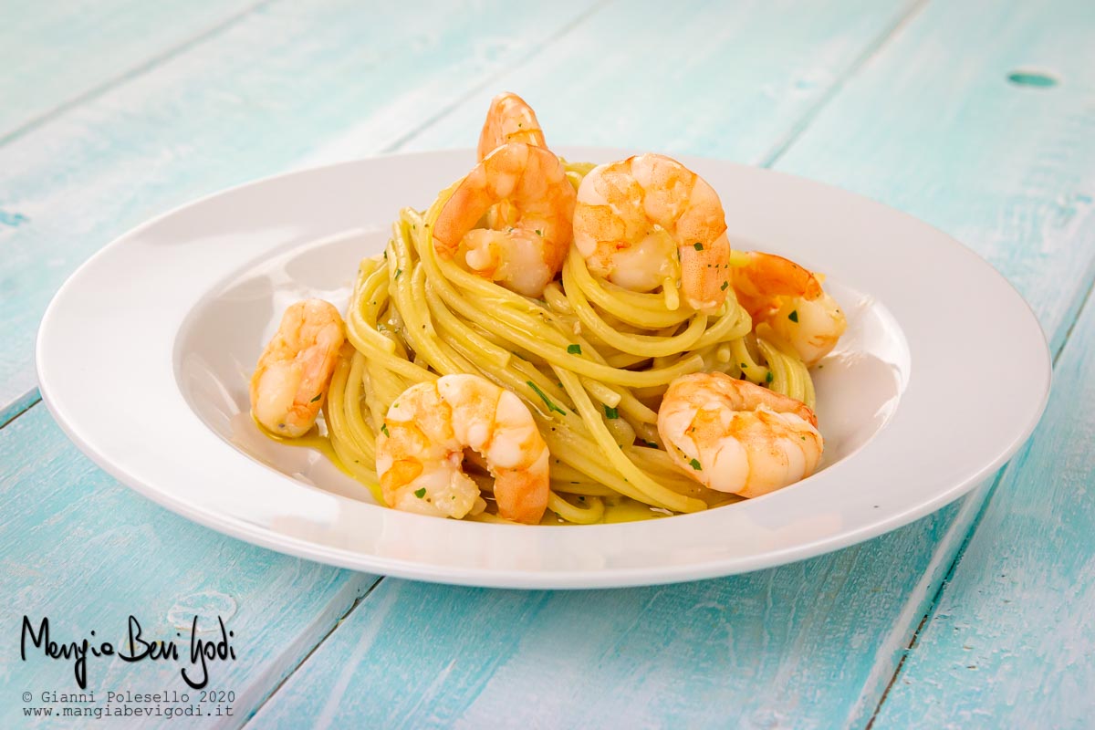 Pasta gamberi e melanzane