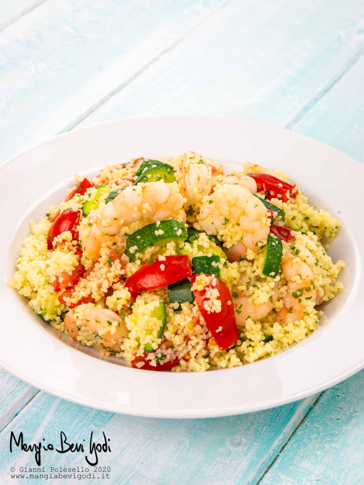 Cous cous con gamberi e zucchine