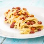 pasta con melanzane, philadelphia e speck
