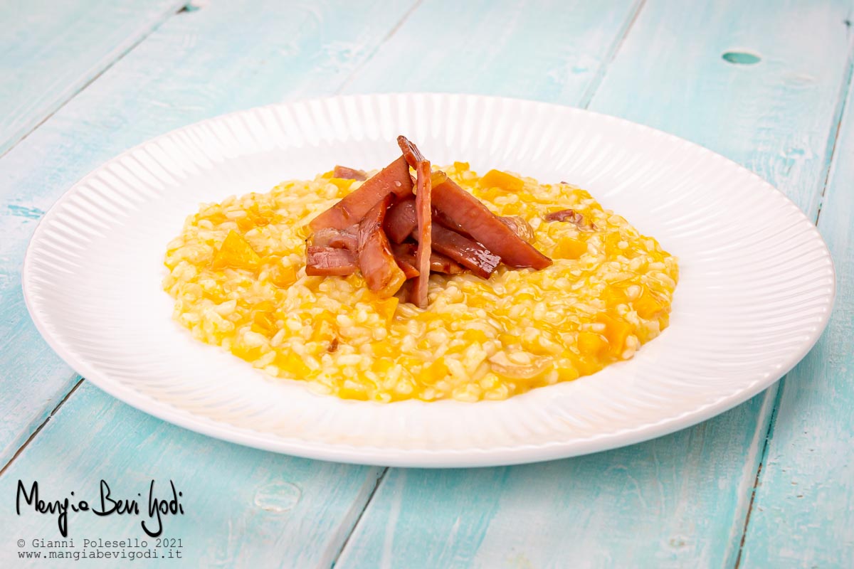 Risotto alla zucca, speck e taleggio