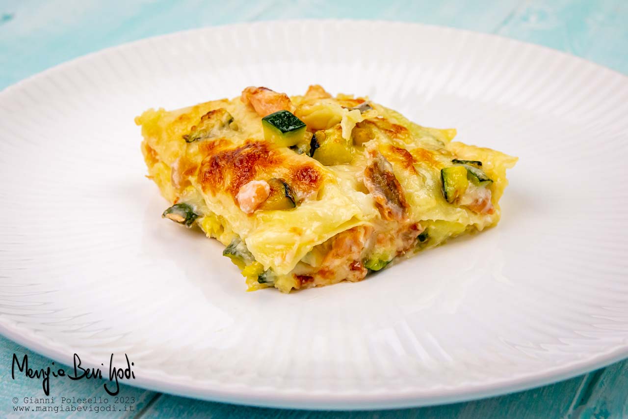 lasagne salmone e zucchine in friggitrice ad aria