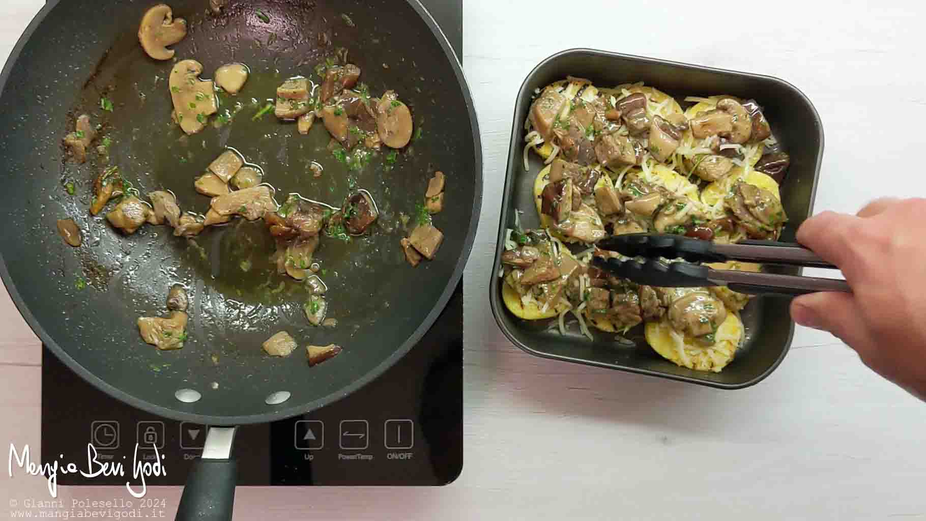 unire i funghi ai crostini di polenta