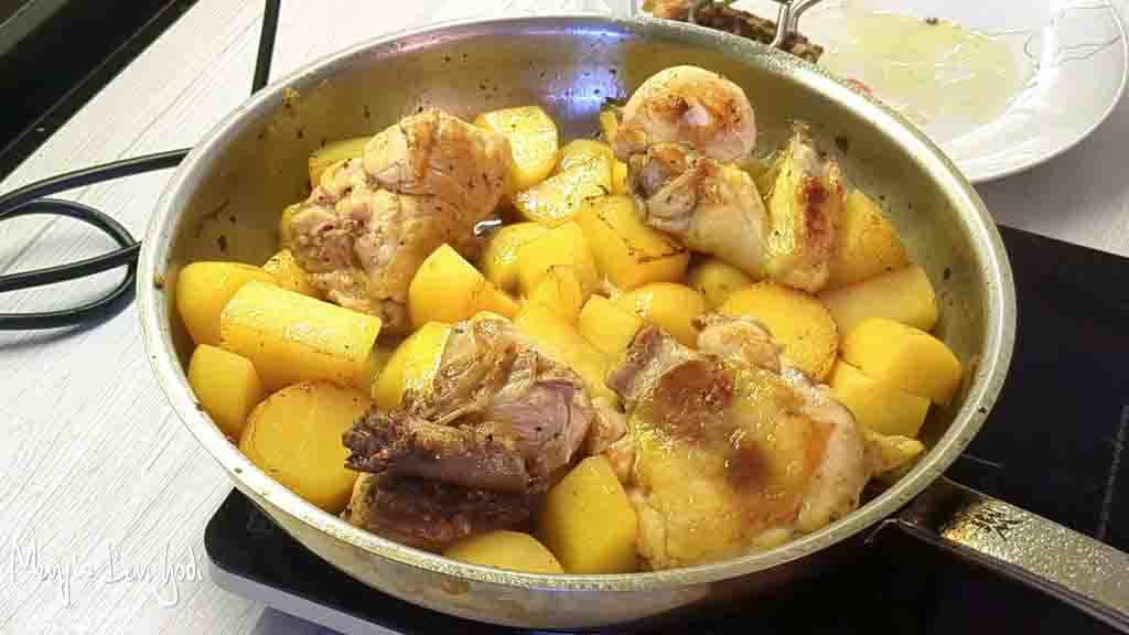 cottura pollo e patate in padella