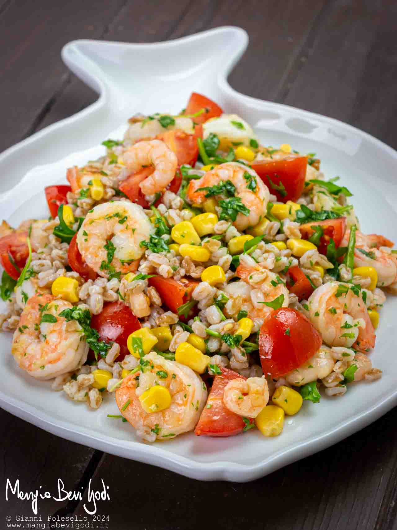 insalata di farro con gamberi