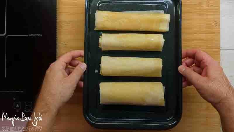 cottura rotolini di pasta fillo con zucca e gorgonzola